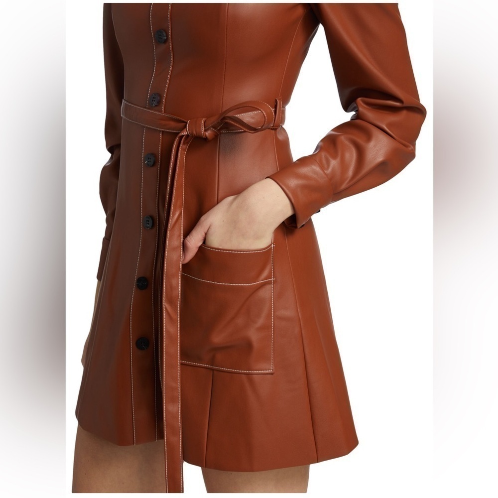 STAUD Oz Faux Leather Belted Dress Size Large - Picture 4 of 16